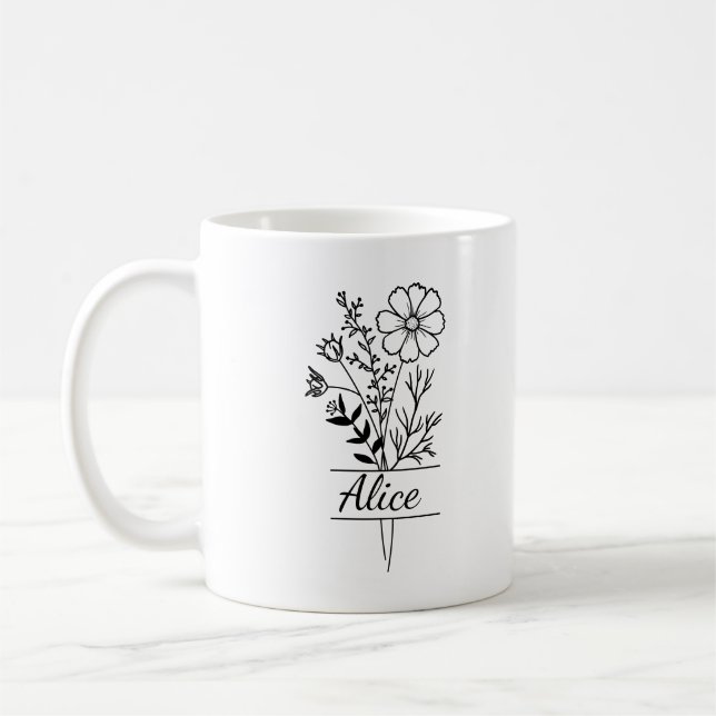 Tasse personnalisée Prénom et fleurs (Gauche)