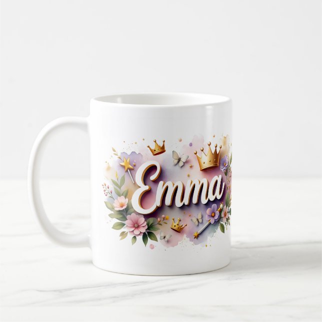 Tasse personnalisée Princesse Florale – Nom person (Gauche)