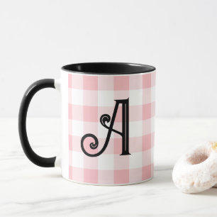 Tasse personnalisée rose et noire avec monogramme