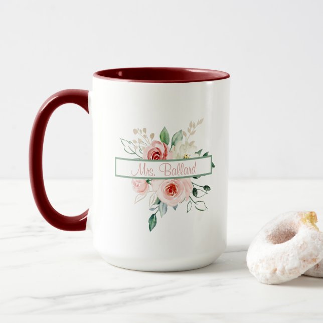 Tasse personnalisée Rose rose (Avec donut)