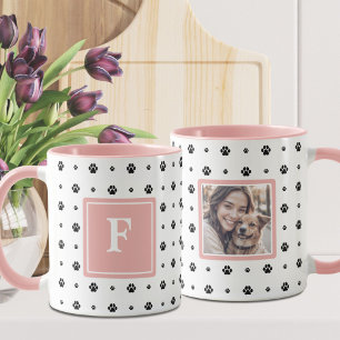 Tasse photo à monogramme avec empreinte de patte d