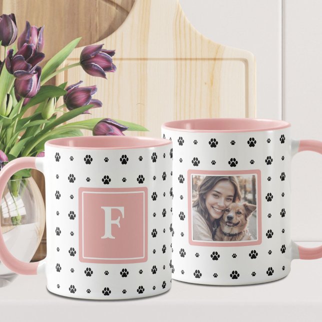 Tasse photo à monogramme avec empreinte de patte d (Créateur téléchargé)