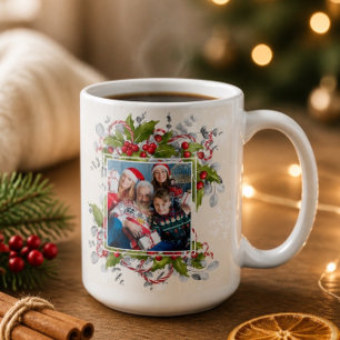 Tasse photo avec branche de houx de Noël