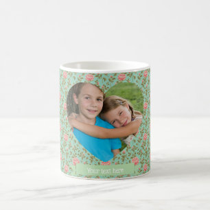 Tasse Photo Cœur Personnalisé Rose Vert de Vigne