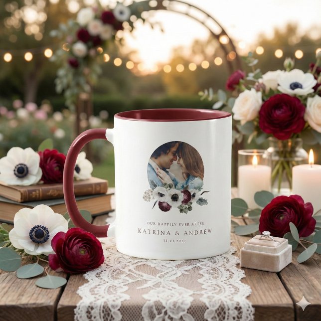 Tasse photo florale aquarelle (This beautiful personalized photo mug would make a wonderful wedding gift! )
