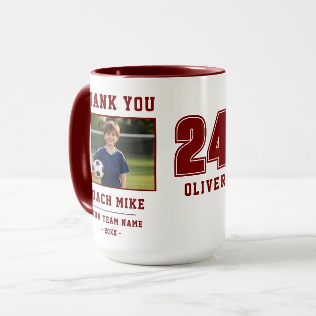 Tasse photo Nom Numéro Équipe Merci Coach Rouge (Devant gauche)