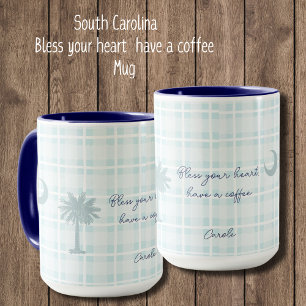 Tasse Plaid South Carolina avec palmier et lune 