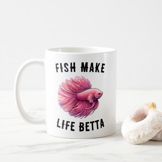 Tasse Poisson Betta Rose - Les Poissons Rendent La (Avec donut)