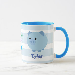 Tasse potelée bleue mignonne de porc