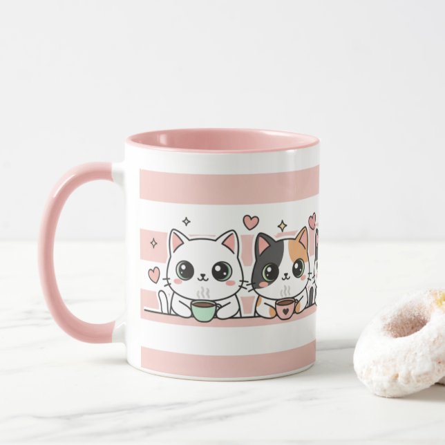 Tasse pour amateurs de café et chats de dessin ani (Avec donut)