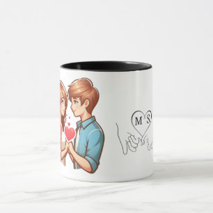 Tasse pour couple illustré avec monogramme personn