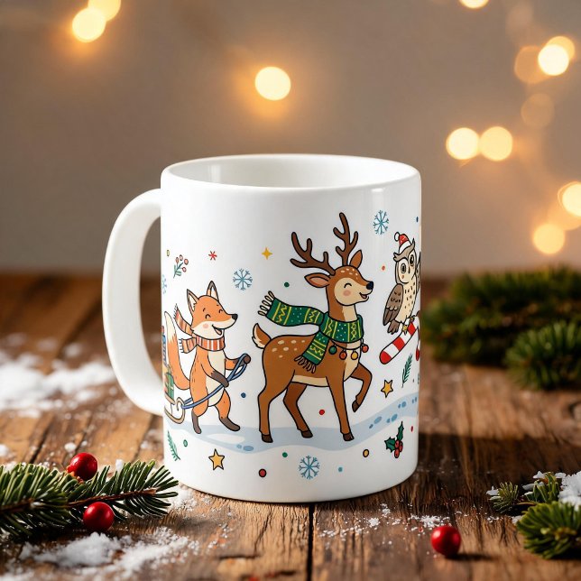 Tasse pour enfants défilé d'animaux de Noël (Christmas animals parade Kids Mug)