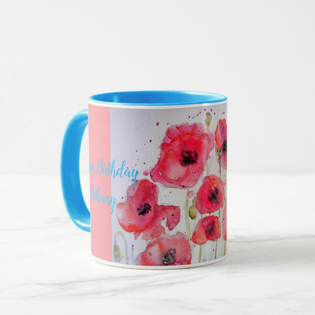 Tasse pour femme à l'aquarelle Coquelicots rouges  (Devant gauche)