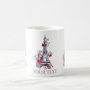 Tasse pourpre de papillons de Tour Eiffel
