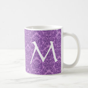 Tasse POURPRE élégante de monogramme de damassé