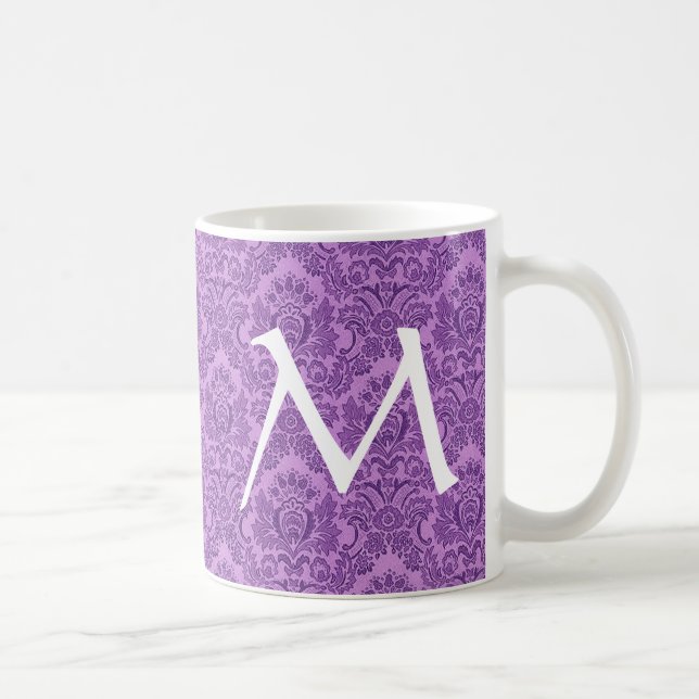 Tasse POURPRE élégante de monogramme de damassé (Droite)