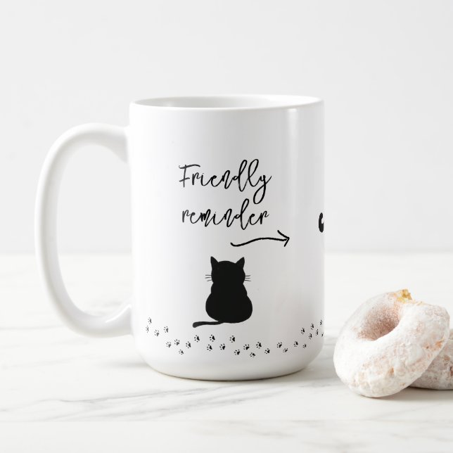 Tasse Rappel de Boire de l'Eau pour Chat Noir Grin (Avec donut)