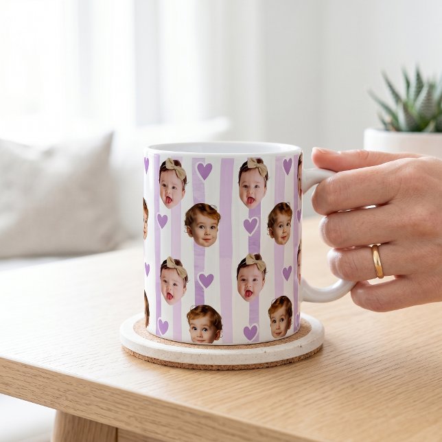 Tasse rayée de photo personnalisée | Bébé mignon (Créateur téléchargé)
