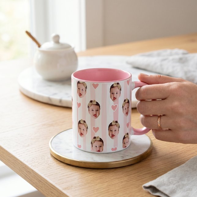 Tasse rayée de photo personnalisée | Bébé mignon (Créateur téléchargé)