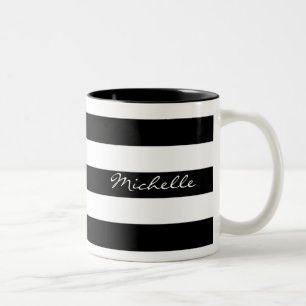 Tasse rayée noire et blanche personnalisée