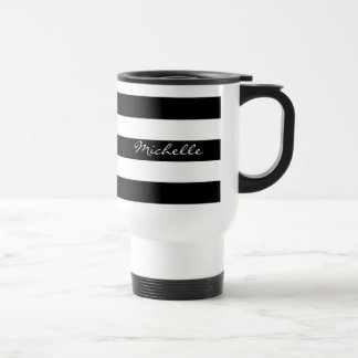 Tasse rayée noire et blanche personnalisée de