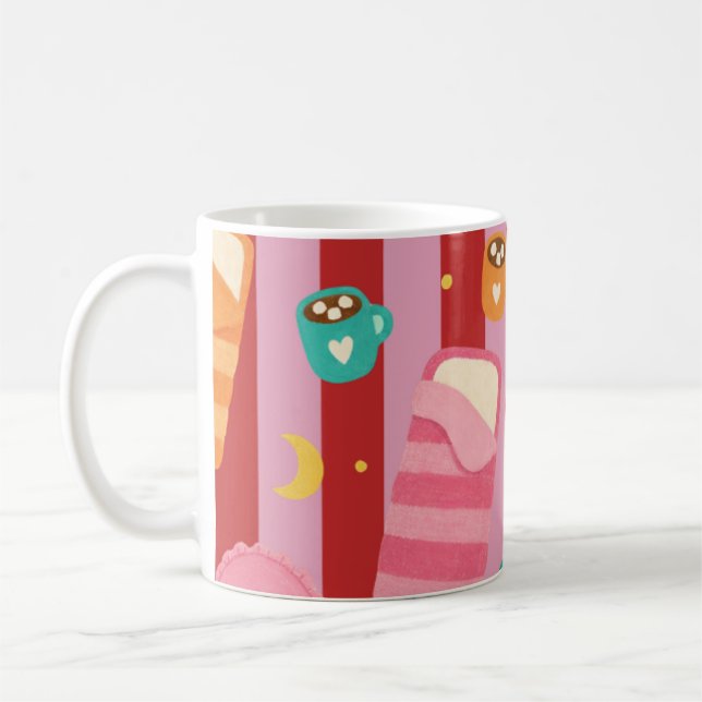 Tasse rayée rose et rouge avec motif de soirée pyj (Gauche)