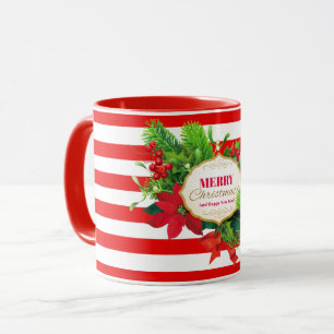 Tasse rayée rouge de salutation de Noël