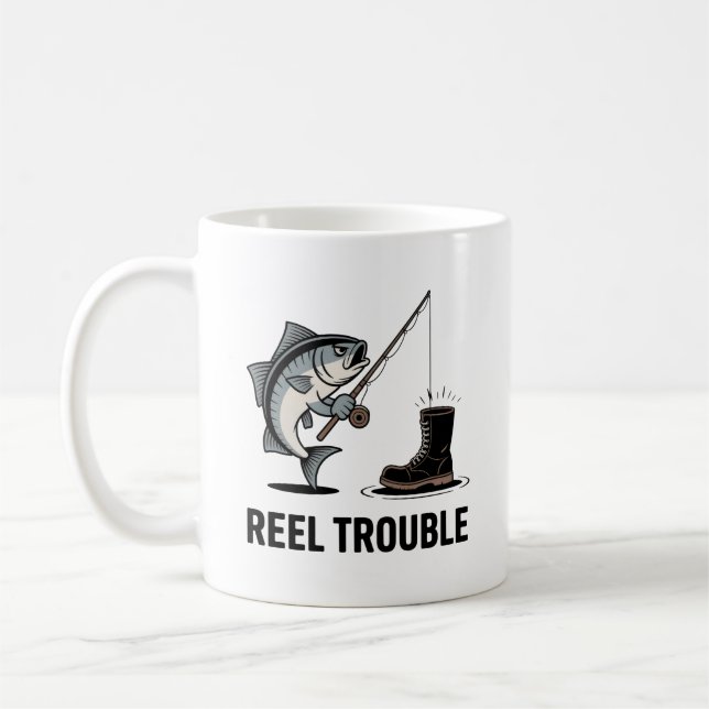 Tasse Reel Trouble – Cadeau drôle de pêche pour le (Gauche)