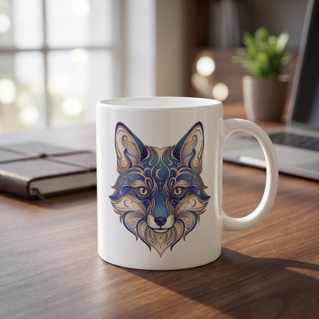 Tasse Renard Céleste Or & Bleu Ligne de Luxe Art (Créateur téléchargé)
