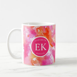 Tasse Résumé Aquarelle Rose Orange Monogramme