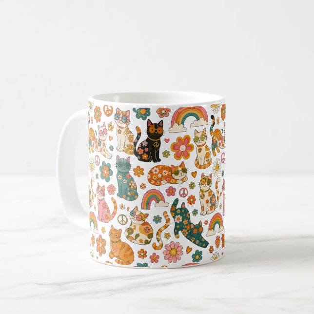 Tasse Rétro Chats 70s, Tasse Café Groovy Cat, (Devant gauche)
