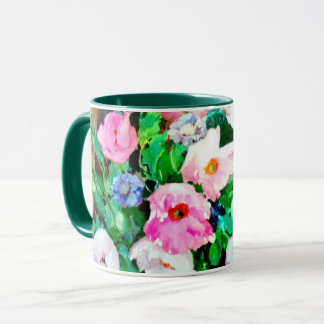 Tasse Ringer avec rebord vert et fleurs