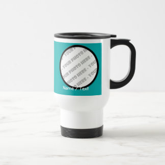 Tasse ronde de voyage de photo et de textes -
