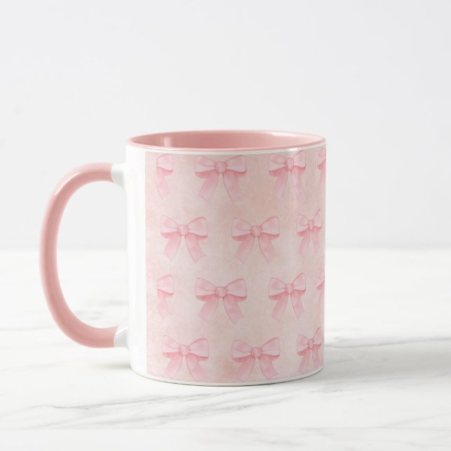 Tasse rose avec noeuds roses (Gauche)