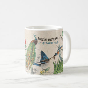 Tasse rose de cacao de fleur de paon d'oiseau