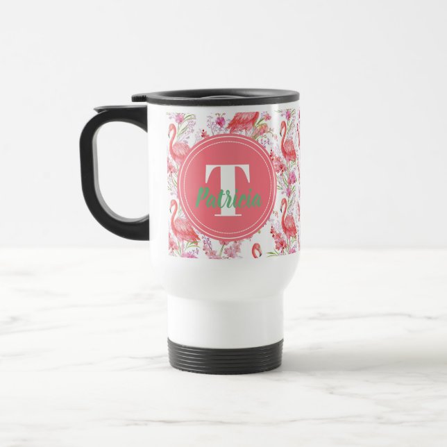 Tasse rose de monogramme de motif de Flamant rose (Gauche)
