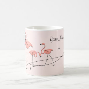 Tasse rose de "nom" de trio de Flamants roses