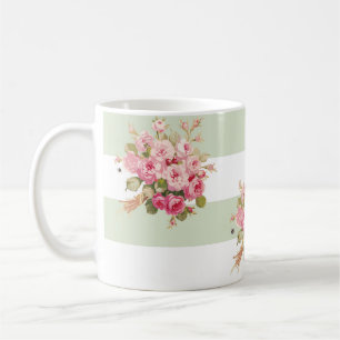 Tasse rose de rayure de basilic du bouquet de Jane