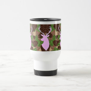 Tasse rose de voyage de camo de cerfs communs et
