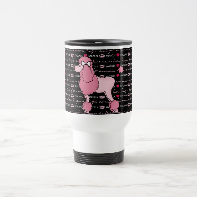 Tasse rose de voyage de caniche de rétros années (Centre)