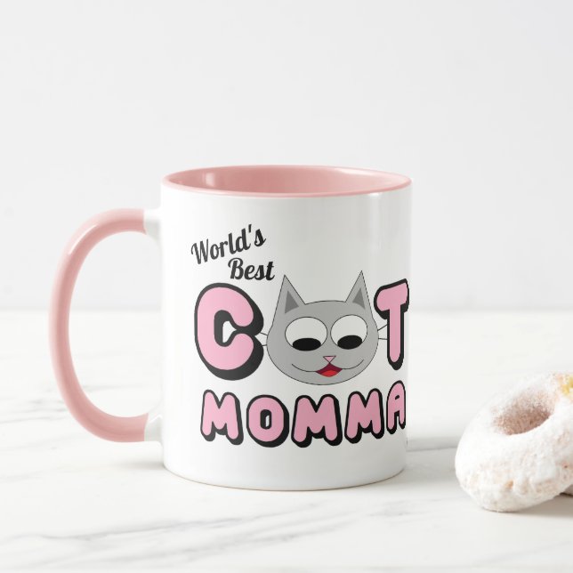 Tasse Rose Meilleure Maman de Chat au Monde (Avec donut)