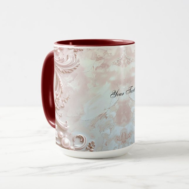 Tasse rose ornée de perles et fleurs (Devant gauche)