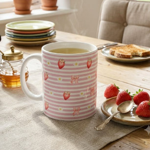Tasse Rose Pâle Fraise & Daisy   Floral Coquette M