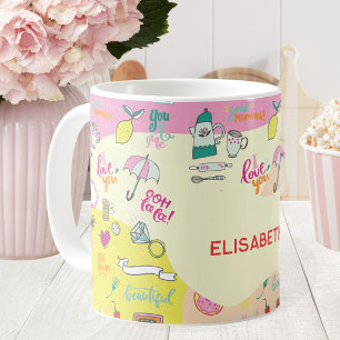 Tasse Rose Pastel Féminin Kawaii Doodle