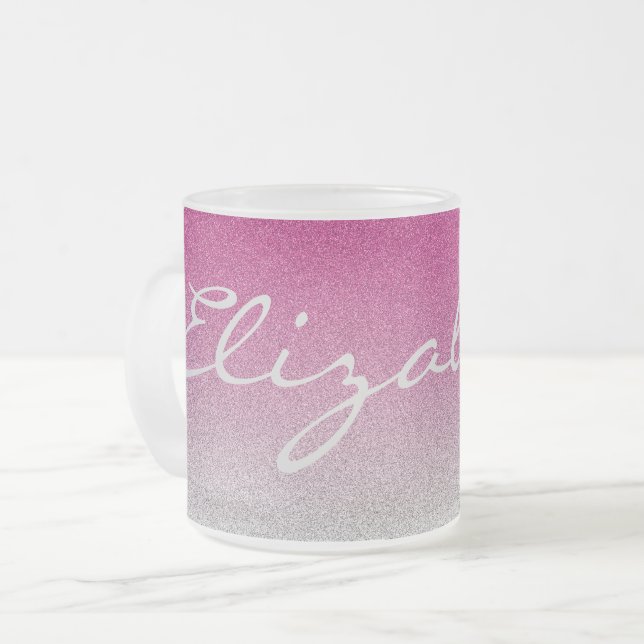 Tasse rose personnalisée de parties scintillantes (Devant gauche)