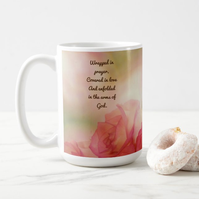 Tasse Rose Rose: Enveloppé de Prière & d'Amour (Avec donut)