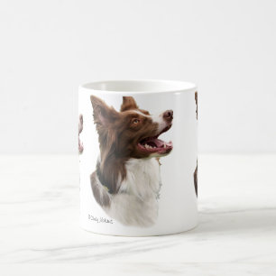 Tasse rouge de conception de tête de border collie
