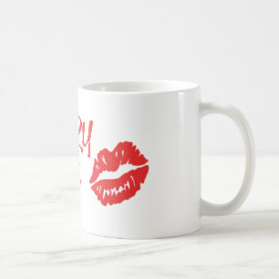 Tasse rouge de marque de baiser de lèvres de