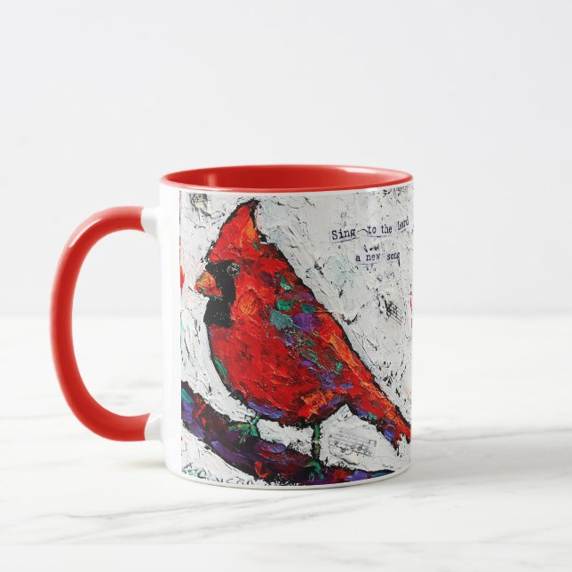 Tasse rouge d'écriture sainte d'oiseau (Gauche)