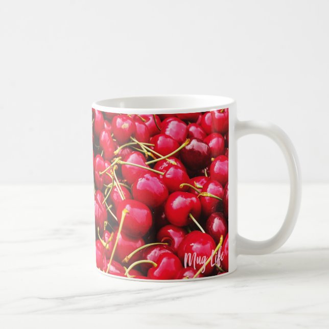 Tasse rouge lumineuse de photo de cerises (Droite)